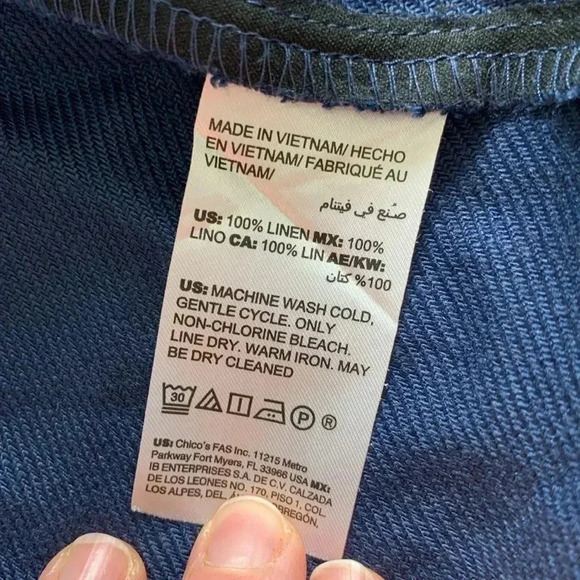 Chicos Blue Linen Snap Front 3/4 Sleeve Jacket - Picture 8 of 9